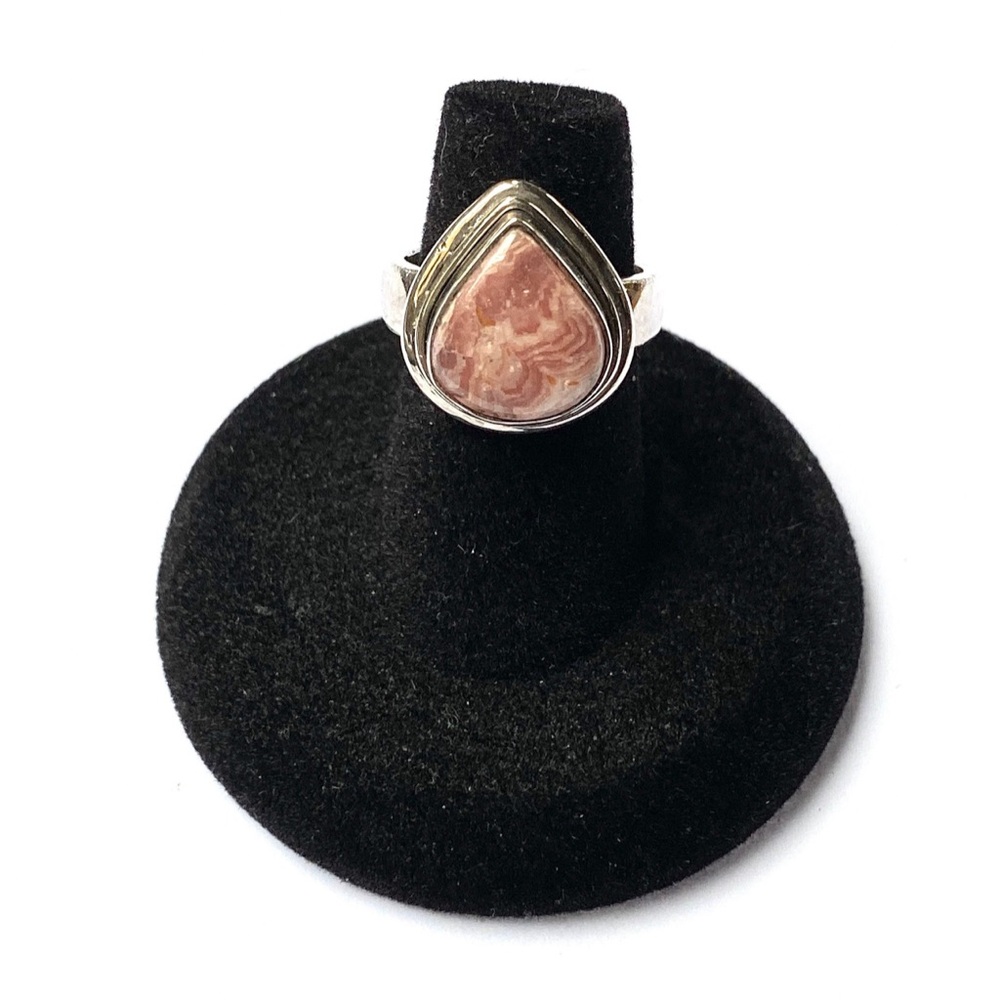 Vintage Sterling Silver Pink Rhodochrosite Ring Size 6 - Picture 3 of 9